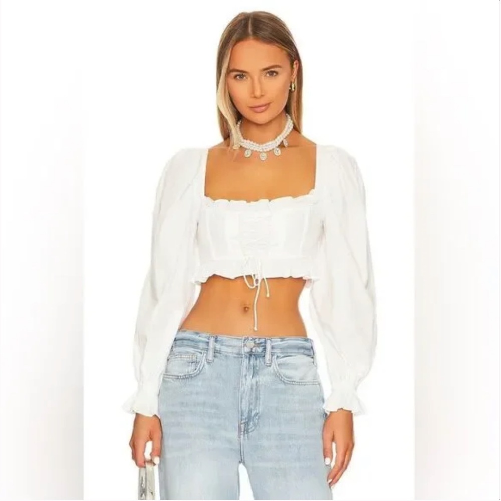 FOR LOVE & LEMONS Heather Milk Maid Corset White Top L NWT